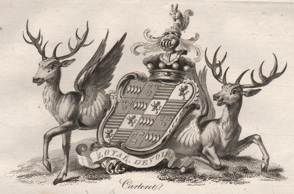 CARTERET. Coat of Arms. Heraldry 1790 old antique vintage print picture